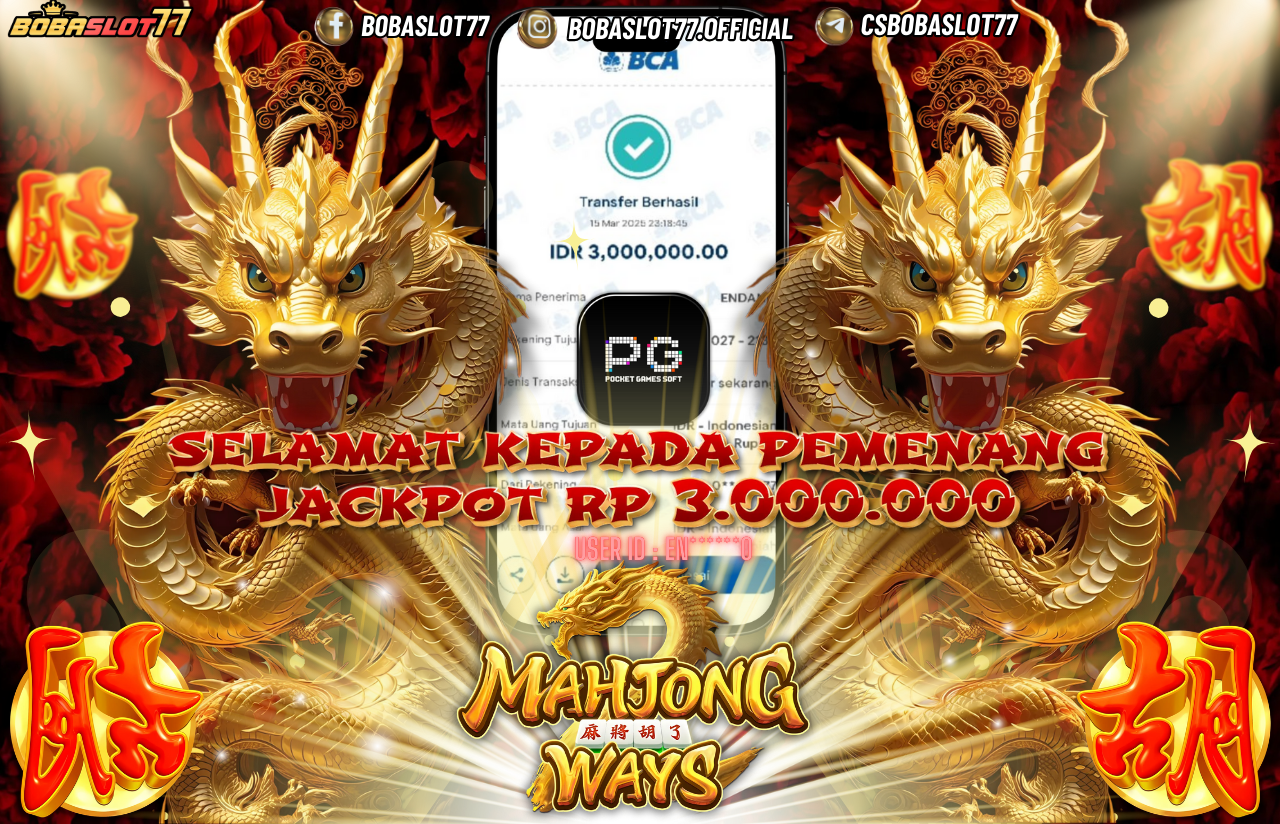 Selamat kepada id : En******0 Wede Rp 3.000.000 di Game MAHJONG WAYS PG SOFT Cair Gk Sampe 1 Menit! Menang Mudah di Bobaslot77