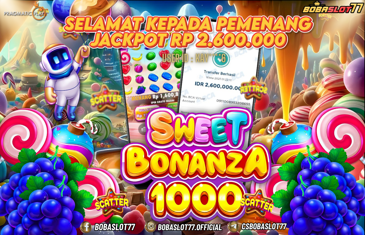 Selamat kepada id : Kay****6 Wede Rp 2.600.000 di Game SWEET BONANZA 1000 PRAGMATIC PLAY Cair Gk Sampe 1 Menit! Menang Mudah di Bobaslot77