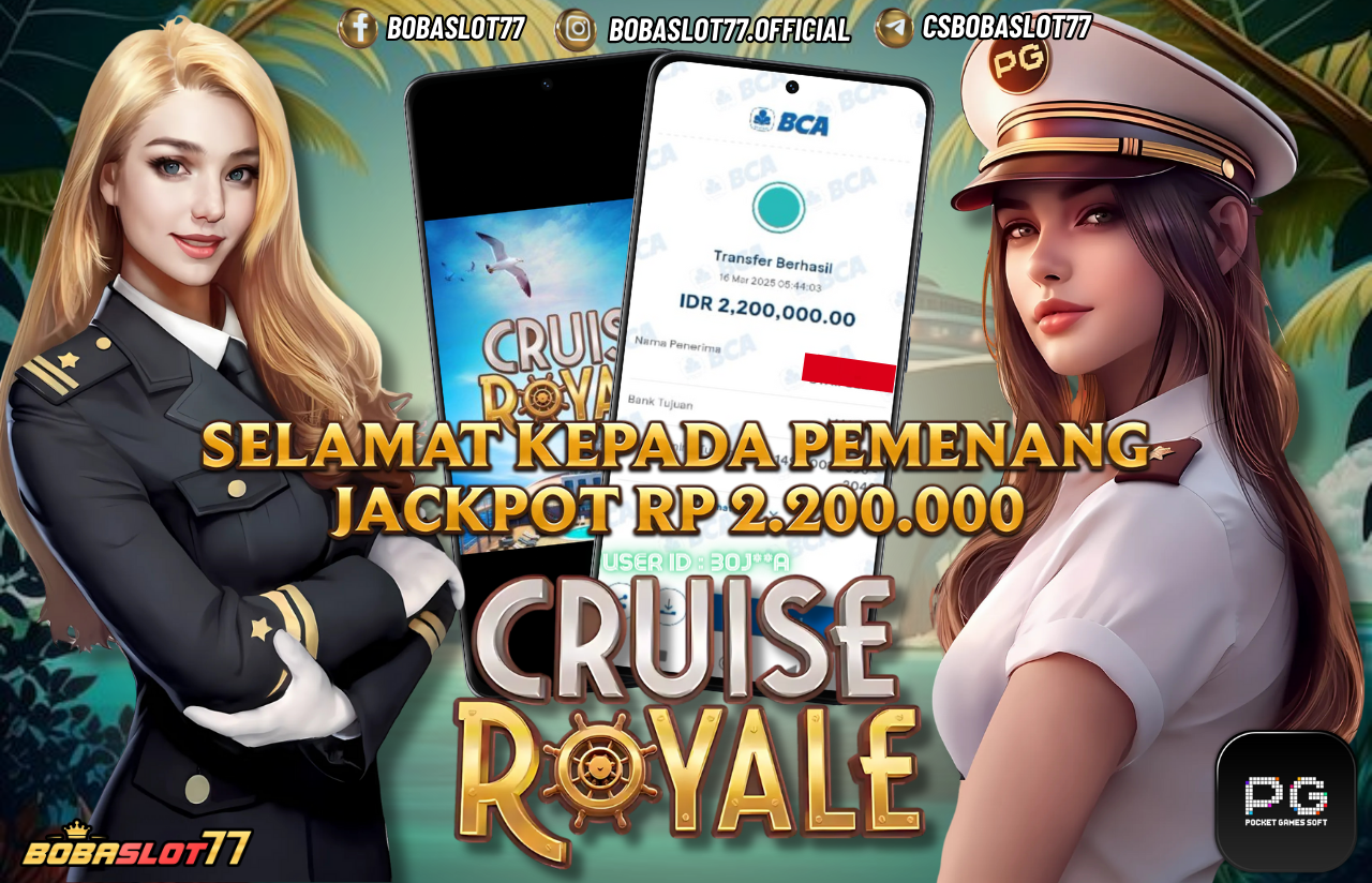 Selamat kepada id : 30j**a  Wede Rp 2.200.000 di Game CRUISE ROYALE PG SOFT Cair Gk Sampe 1 Menit! Menang Mudah di Bobaslot77