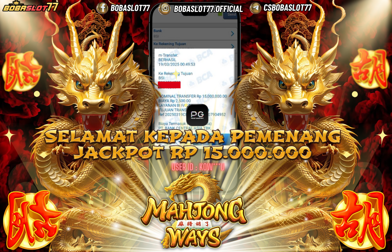 Selamat kepada id : Kow***u Wede Rp 15.000.000 di Game MAHJONG WAYS PG SOFT Cair Gk Sampe 1 Menit! Menang Mudah di Bobaslot77	