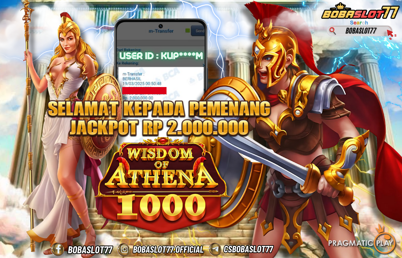 Selamat kepada id : kup****m Wede Rp 2.000.000 di Game WISDOM OF ATHENA 1000 PRAGMATYIC PLAY Cair Gk Sampe 1 Menit! Menang Mudah di Bobaslot77