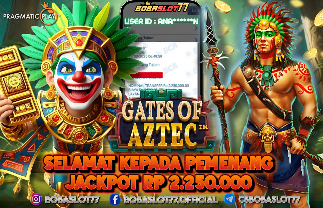 Selamat kepada id : ana******n Wede Rp 2.250.000 di Game GATES OF AZTEC PRAGMATYIC PLAY Cair Gk Sampe 1 Menit! Menang Mudah di Bobaslot77