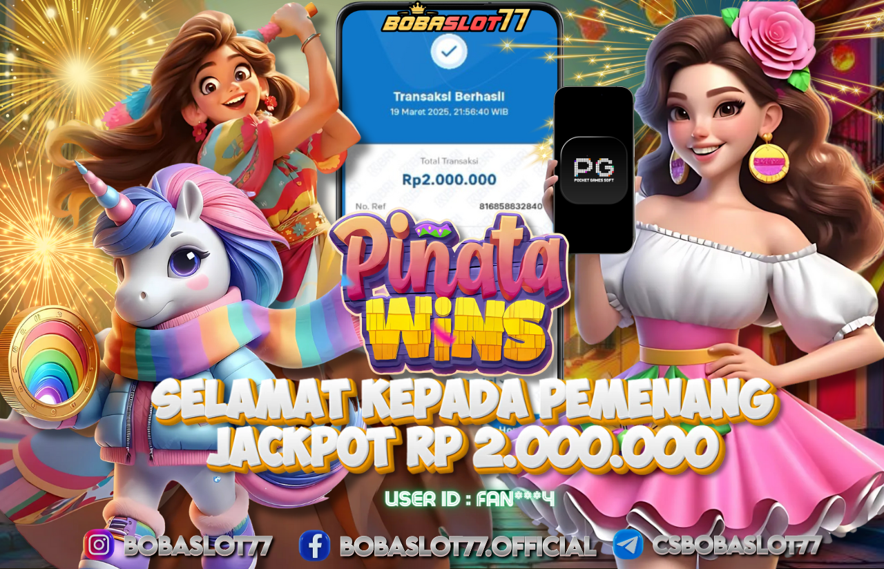 Selamat kepada id : fan***4 Wede Rp 2.000.000 di Game PINATA WINS PG SOFT Cair Gk Sampe 1 Menit! Menang Mudah di Bobaslot77