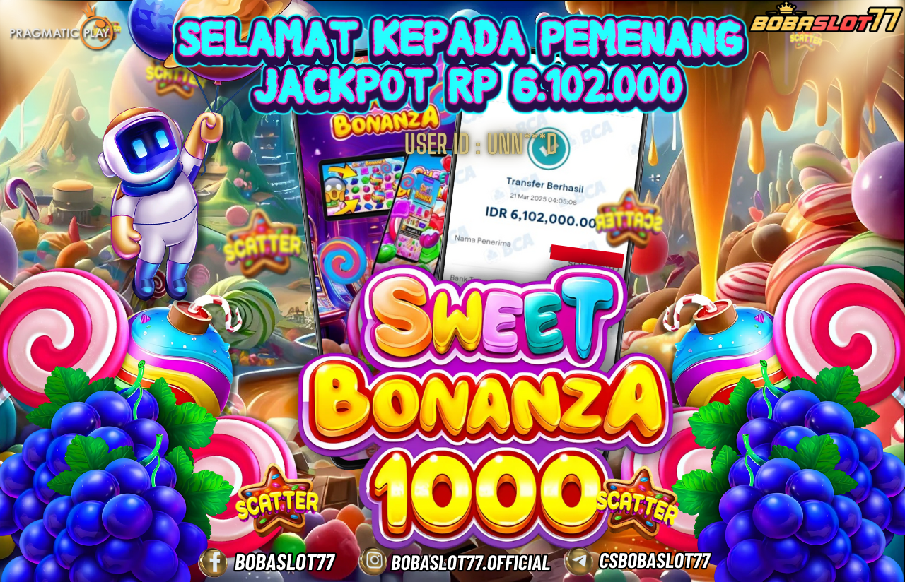 Selamat kepada id : Unn***d Wede Rp 6.102.000 di Game SWEET BONANZA 1000 PRAGMATIC PLAY Cair Gk Sampe 1 Menit! Menang Mudah di Bobaslot77