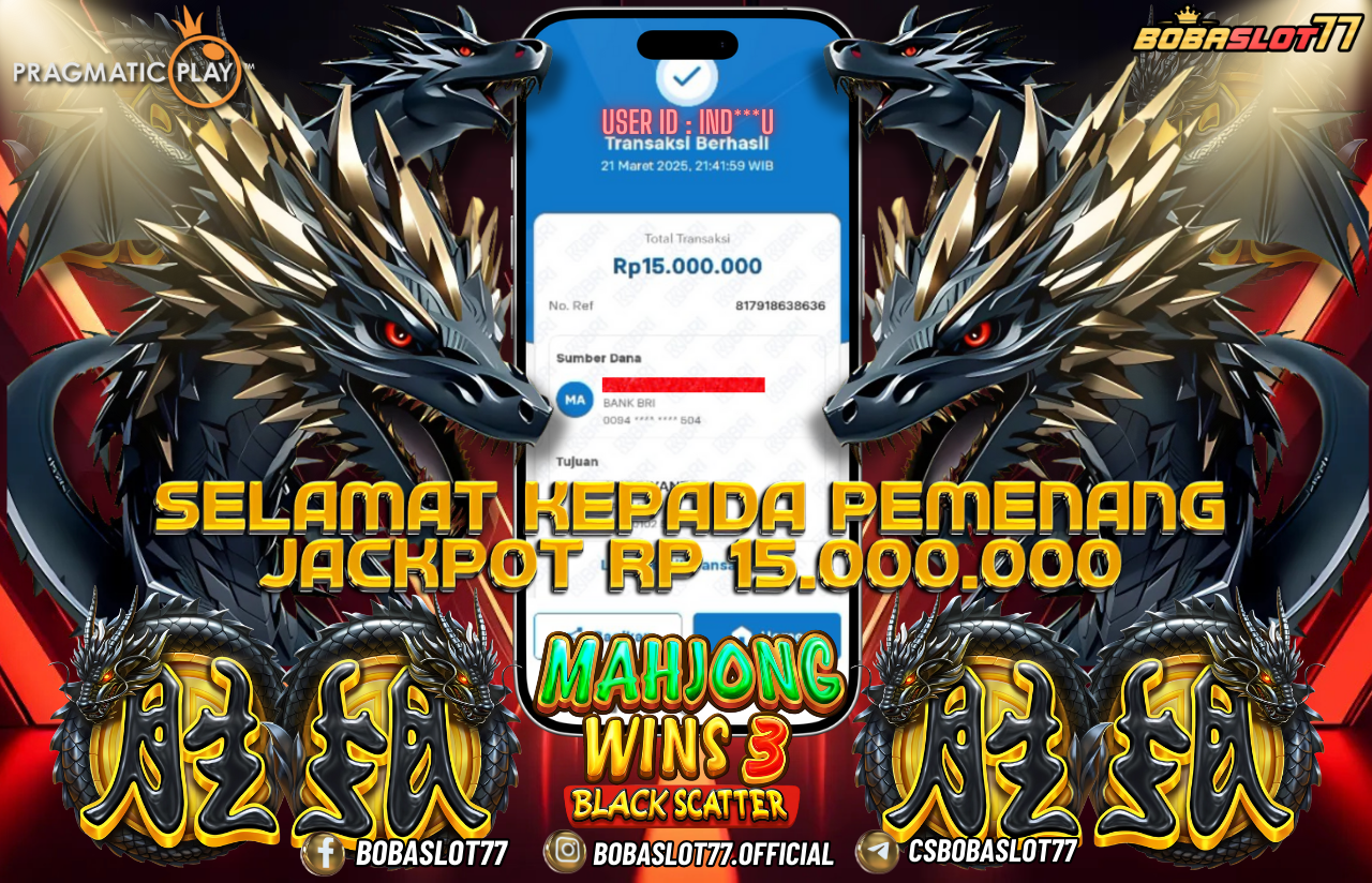 Selamat kepada id : Ind***u  Wede Rp 15.000.000 di Game MAHJONG WINS 3  PRAGMATIC PLAY Cair Gk Sampe 1 Menit! Menang Mudah di Bobaslot77	