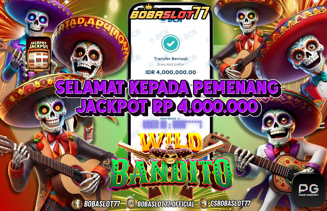 Selamat kepada id : Win*****1  Wede Rp 4.000.000 di Game WILD BANDITO PG SOFT Cair Gk Sampe 1 Menit! Menang Mudah di Bobaslot77