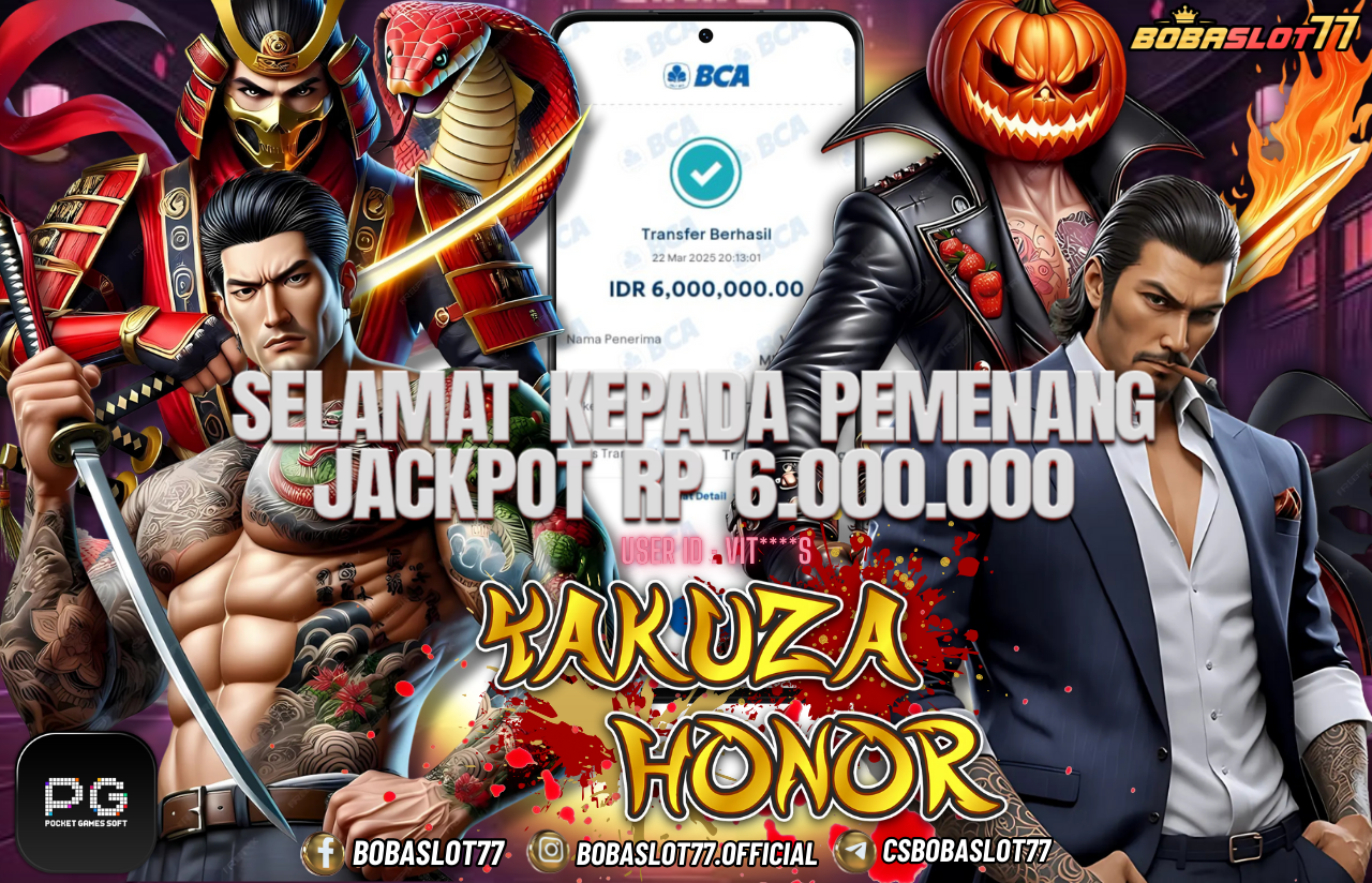 Selamat kepada id : VIT****S Wede Rp 6.000.000 di Game YAKUZA HONOR PG SOFT Cair Gk Sampe 1 Menit! Menang Mudah di Bobaslot77