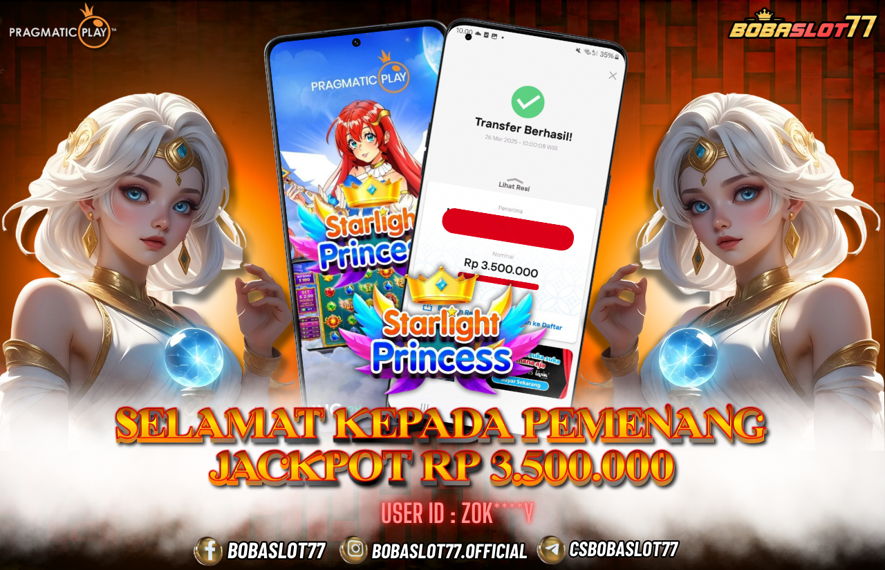 Selamat kepada id : Zok****y  Wede Rp 3.500.000 di Game STARLIGHT PRINCESS PRAGMATIC PLAY Cair Gk Sampe 1 Menit! Menang Mudah di Bobaslot77	