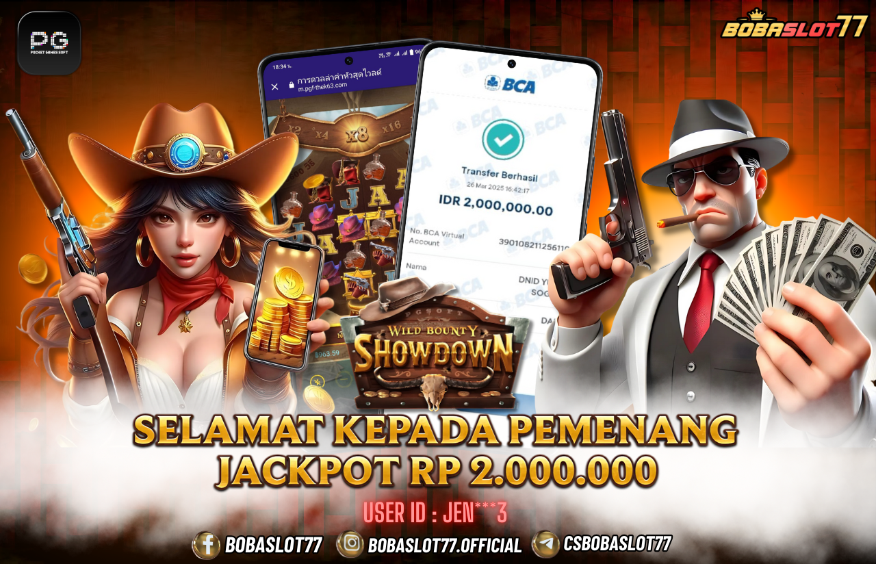 Selamat kepada id : jen***3  Wede Rp 2.000.000 di Game WILD BOUNTY SHOWDOWN PG SOFT Cair Gk Sampe 1 Menit! Menang Mudah di Bobaslot77	