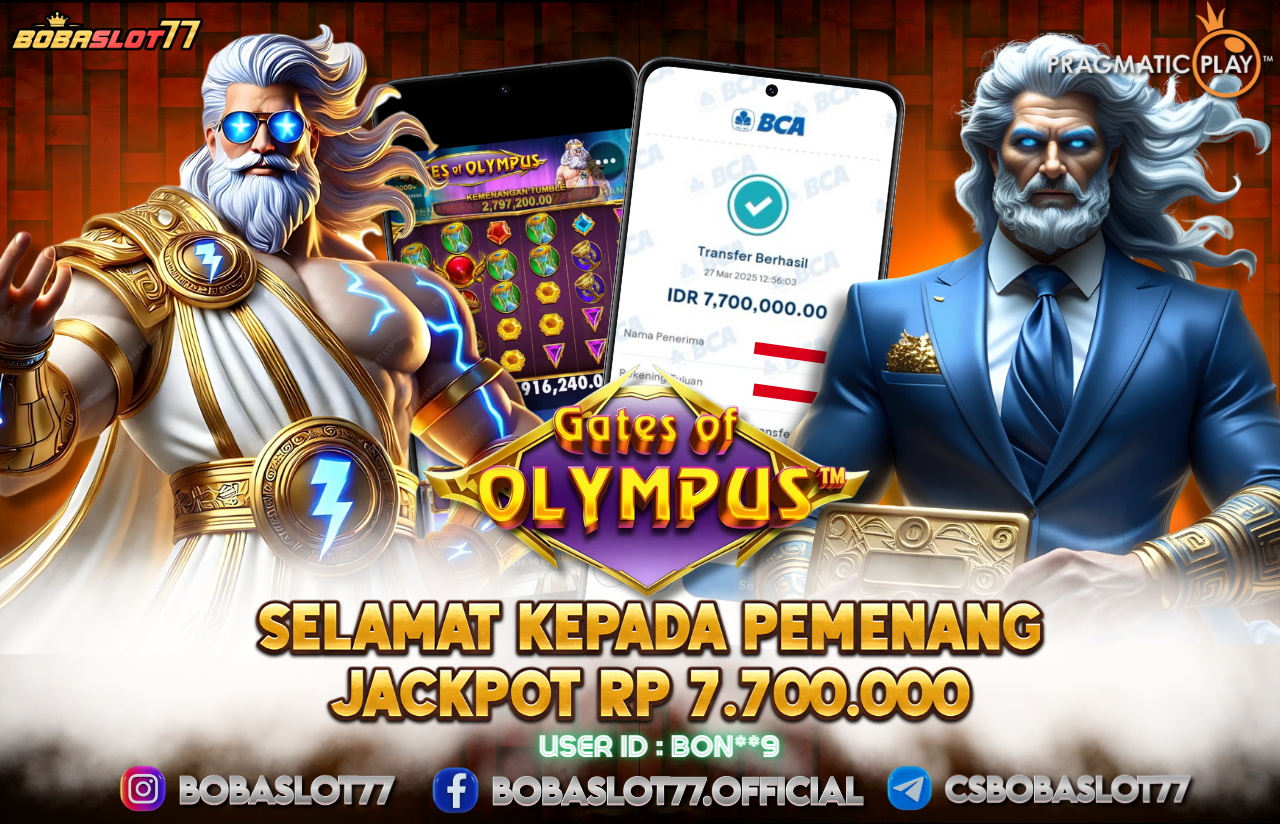 Selamat kepada user id : Bon**9 Wede Rp 7.700.000 di Game GATES OF OLYMPUS PRAGMATIC PLAY Cair Gk Sampe 1 Menit! Menang Mudah di Bobaslot77