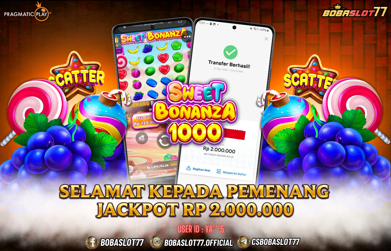 Selamat kepada id : Ya***5 Wede Rp 2.000.000 di Game SWEET BONANZA 1000 PRAGMATIC PLAY Cair Gk Sampe 1 Menit! Menang Mudah di Bobaslot77	