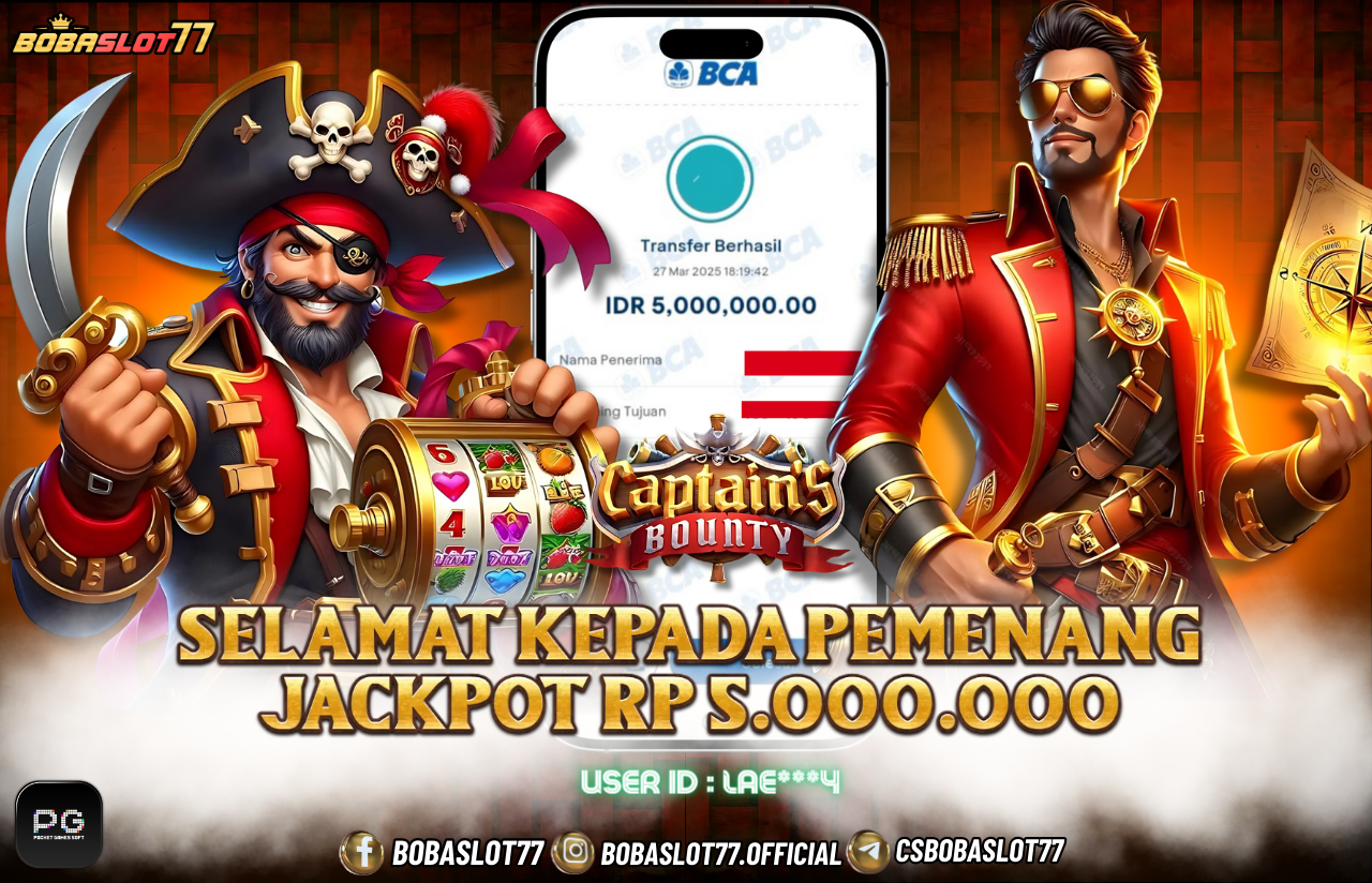 Selamat kepada id : Lae***4 Wede Rp 5.000.000 di Game CAPTAIN'S BOUNTY PG SOFT Cair Gk Sampe 1 Menit! Menang Mudah di Bobaslot77	