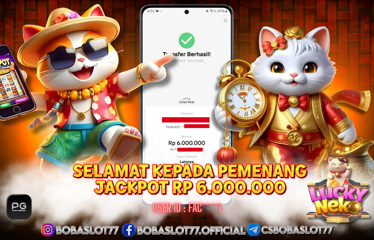 Selamat kepada id : Fac*****1 Wede Rp 6.000.000 di Game LUCKY NEKO 