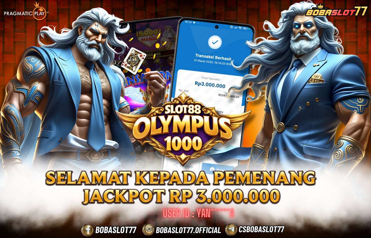 Selamat kepada user id : Yan******a Wede Rp 3.000.000 di Game SLOT88 OLYMPUS 1000 PRAGMATIC PLAY Cair Gk Sampe 1 Menit! Menang Mudah di Bobaslot77	