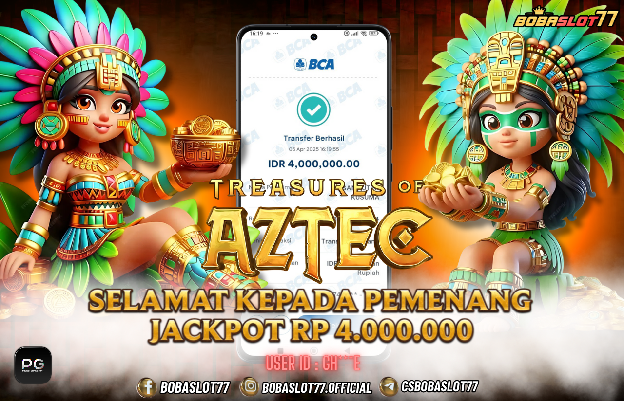 Selamat kepada user id : Gh***e Wede Rp 4.000.000 di Game TREAZURES OF AZTEC PG SOFT Cair Gk Sampe 1 Menit! Menang Mudah di Bobaslot77	