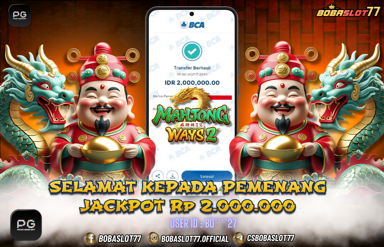 Selamat kepada user id : Bo****27 Wede Rp 2.000.000 di Game MAHJONG WAYS 2 PG SOFT Cair Gk Sampe 1 Menit! Menang Mudah di Bobaslot77	