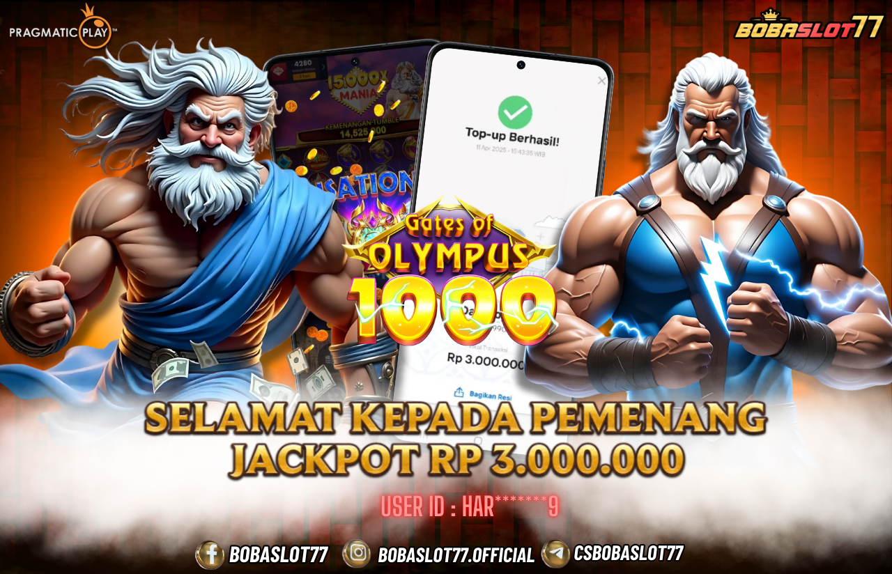 Selamat kepada user id : Har*******9  Wede Rp 3.000.000 di Game GATES OF OLYMPUS 1000 PLAY Cair Gk Sampe 1 Menit! Menang Mudah di Bobaslot77	