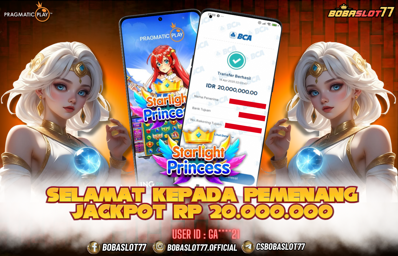 Selamat kepada user id : Ga****21  Wede Rp 20.000.000 di Game STARLIGHT PRINCES PRAGMATIC PLAY Cair Gk Sampe 1 Menit! Menang Mudah di Bobaslot77	