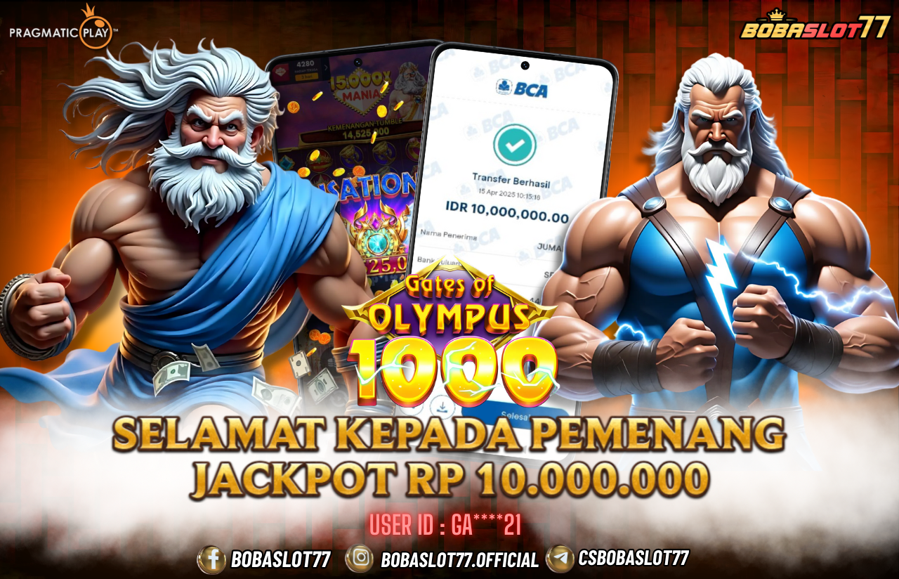Selamat kepada user id : Ga****21 Wede Rp 10.000.000 di Game GATES OF OLYMPUS 1000 PRAGMATIC PLAY Cair Gk Sampe 1 Menit! Menang Mudah di Bobaslot77	