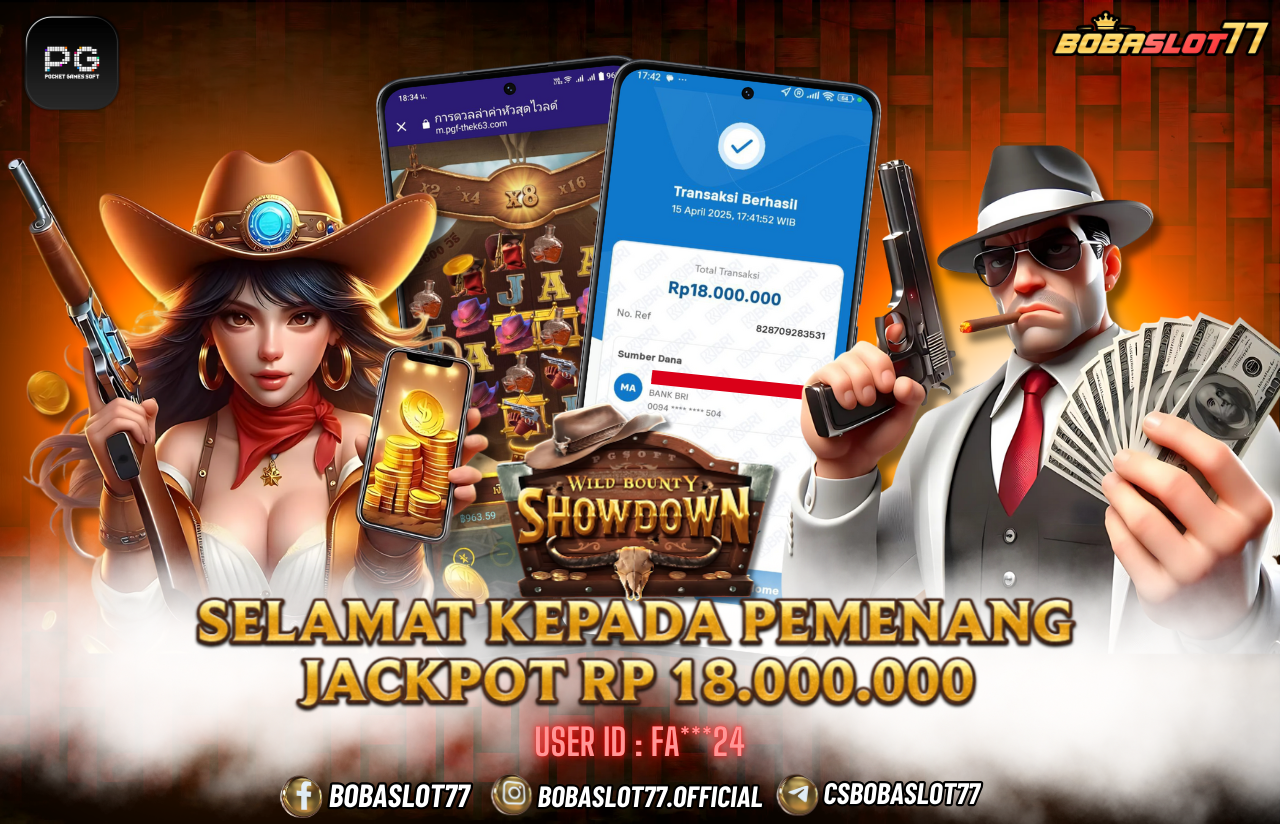 Selamat kepada user id : fa***24  Wede Rp 18.000.000 di Game WILD BOUNTY SHOWDOWN PG SOFT Cair Gk Sampe 1 Menit! Menang Mudah di Bobaslot77