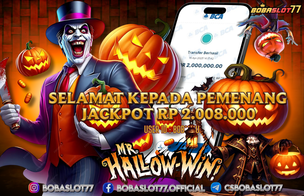 Selamat kepada user id : bob****u Wede Rp 2.000.000 di Game MR.HALLOW-WINI PG SOFT Cair Gk Sampe 1 Menit! Menang Mudah di Bobaslot77