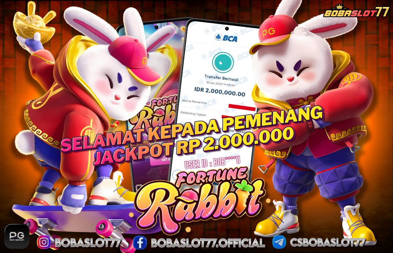 Selamat kepada user id : bob****u Wede Rp 2.000.000 di Game FORTUNE RABBIT PG SOFT Cair Gk Sampe 1 Menit! Menang Mudah di Bobaslot77