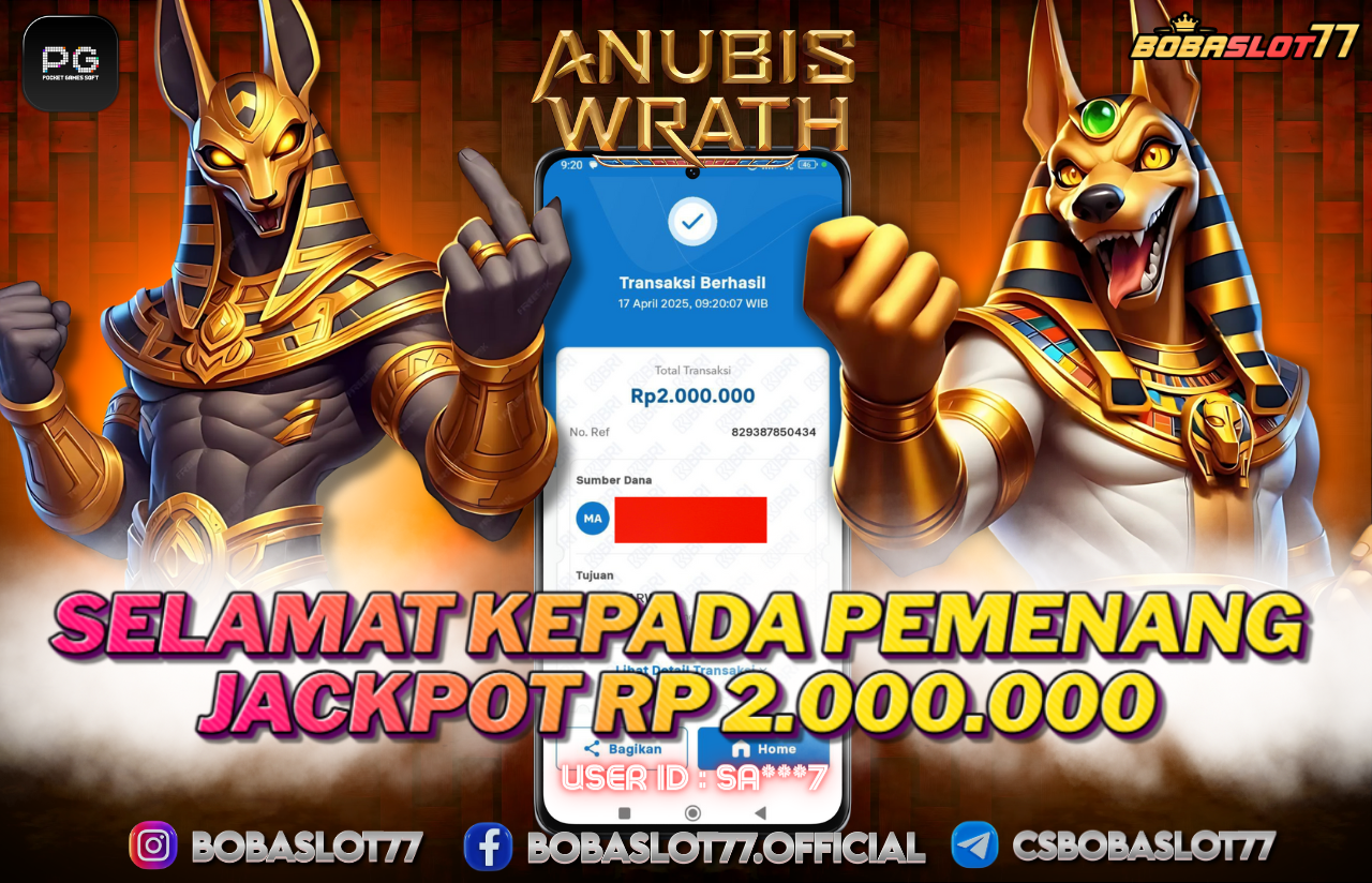 Selamat kepada user id : Sa***7 Wede Rp 2.000.000 di Game ANUBIS WRATH PG SOFT Cair Gk Sampe 1 Menit! Menang Mudah di Bobaslot77	