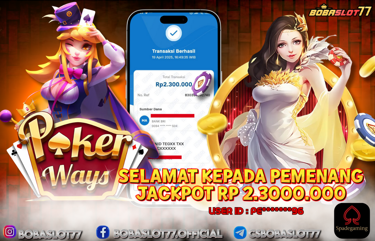 Selamat kepada user id : Pe*******96  Wede Rp 2.300.000 di Game POKER WAYS SPADE GAMING  Cair Gk Sampe 1 Menit! Menang Mudah di Bobaslot77	