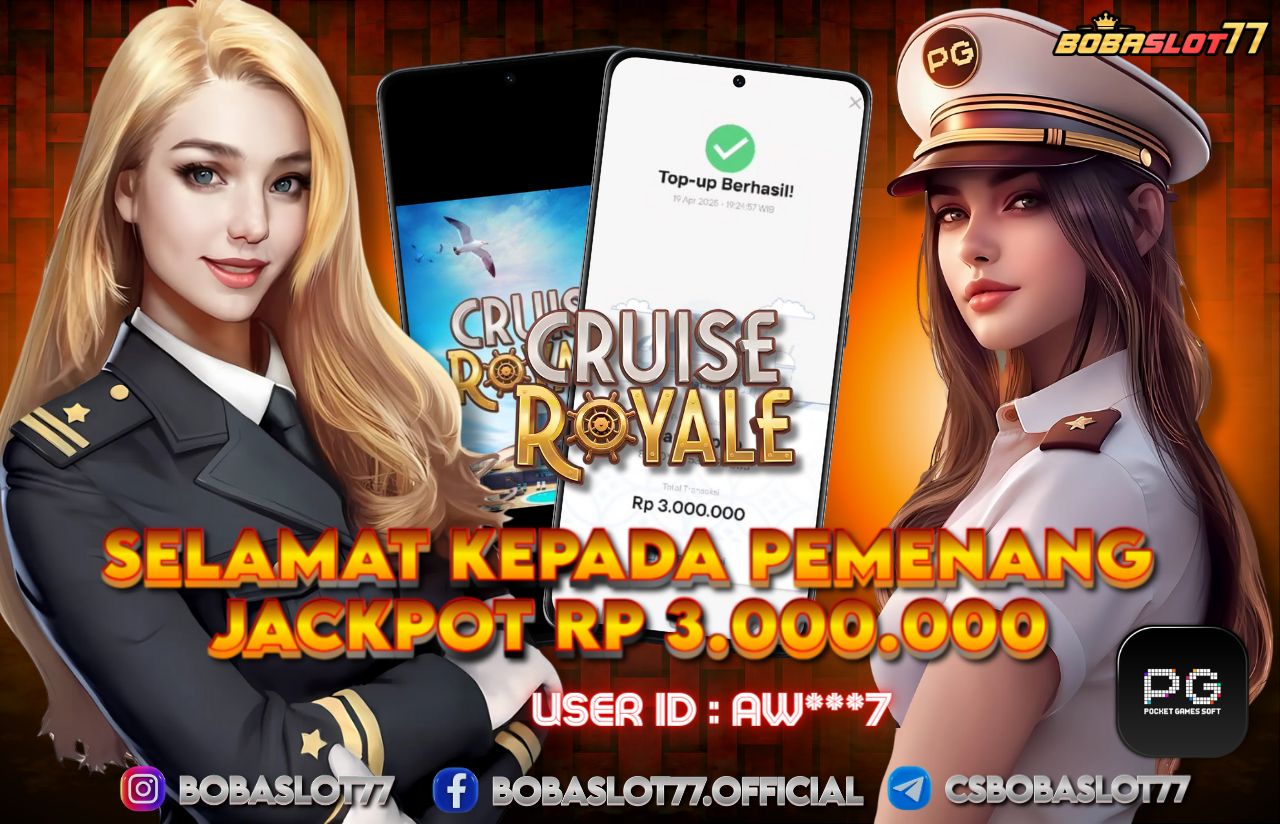 Selamat kepada user id : Aw***7  Wede Rp 3.000.000 di Game CRUISE ROYALE PG SOFT Cair Gk Sampe 1 Menit! Menang Mudah di Bobaslot77	