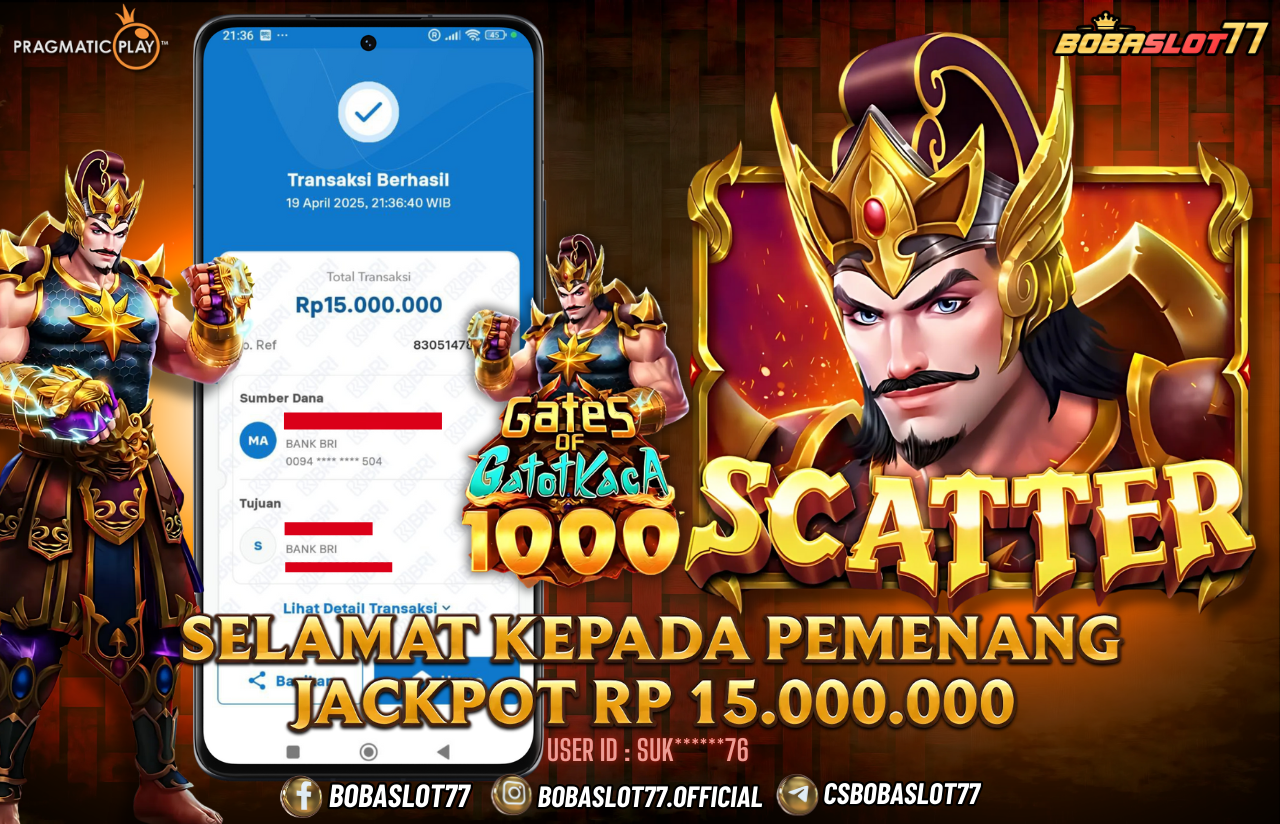 Selamat kepada user id : Suk******76  Wede Rp 15.000.000 di Game GATES OF GATOTKACA 1000 PRAGMATIC PLAY Cair Gk Sampe 1 Menit! Menang Mudah di Bobaslot77	