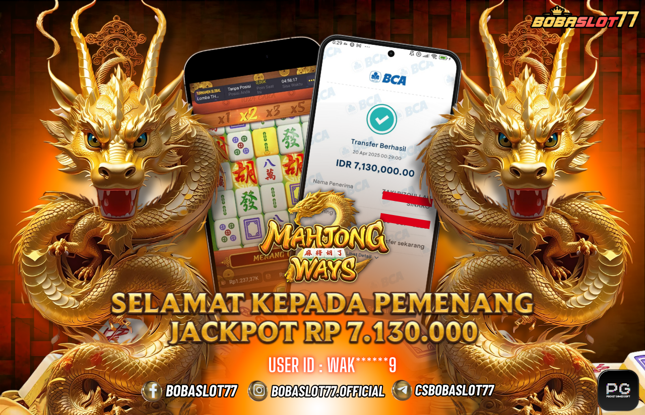 Selamat kepada user id : Wak******9  Wede Rp 7.130.000 di Game MAHJONG WAYS PG SOFT Cair Gk Sampe 1 Menit! Menang Mudah di Bobaslot77	