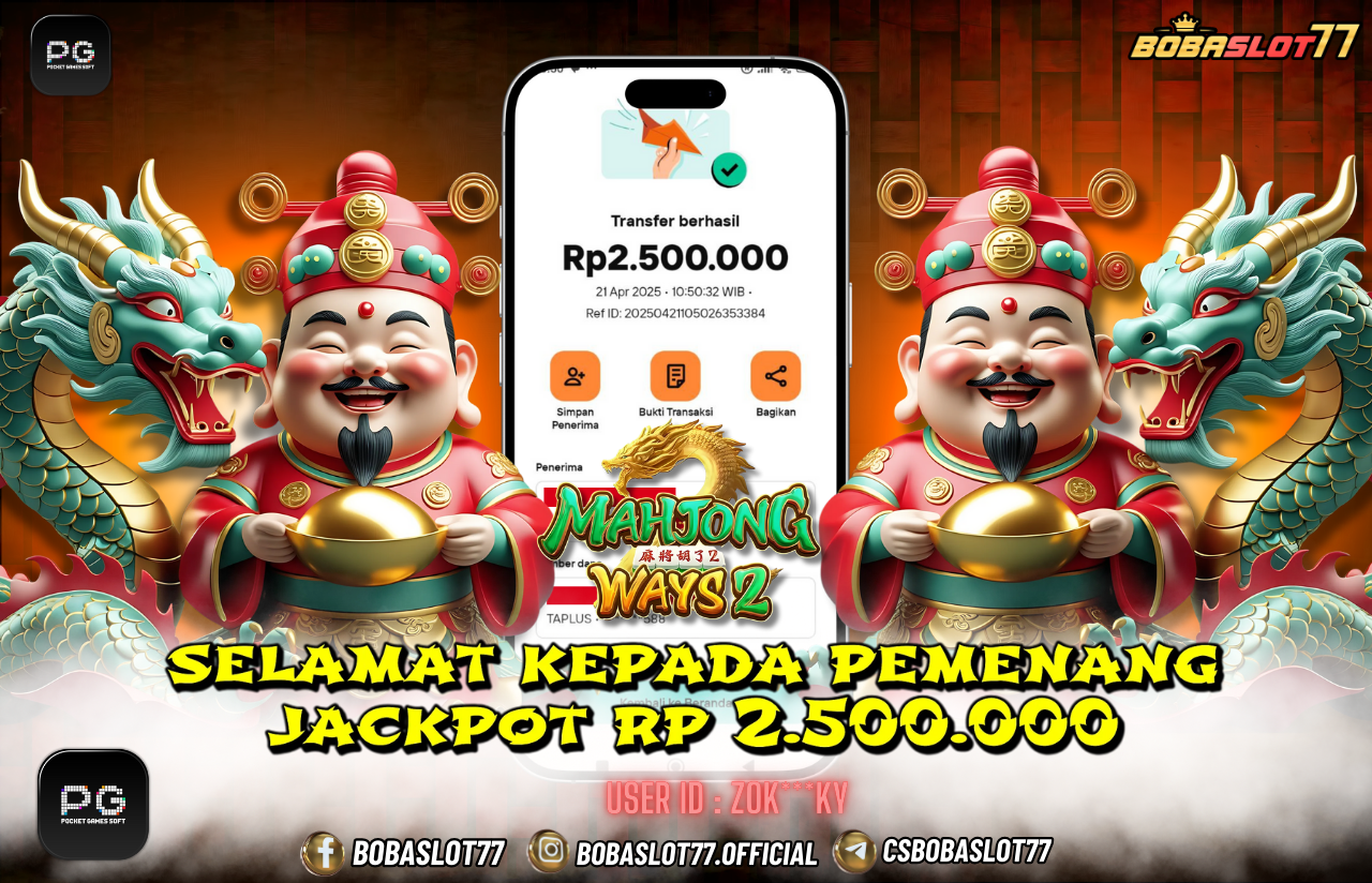 Selamat kepada user id : Zok***ky Wede Rp 2.500.000 di Game MAHJONG WAYS 2 PG SOFT Cair Gk Sampe 1 Menit! Menang Mudah di Bobaslot77	