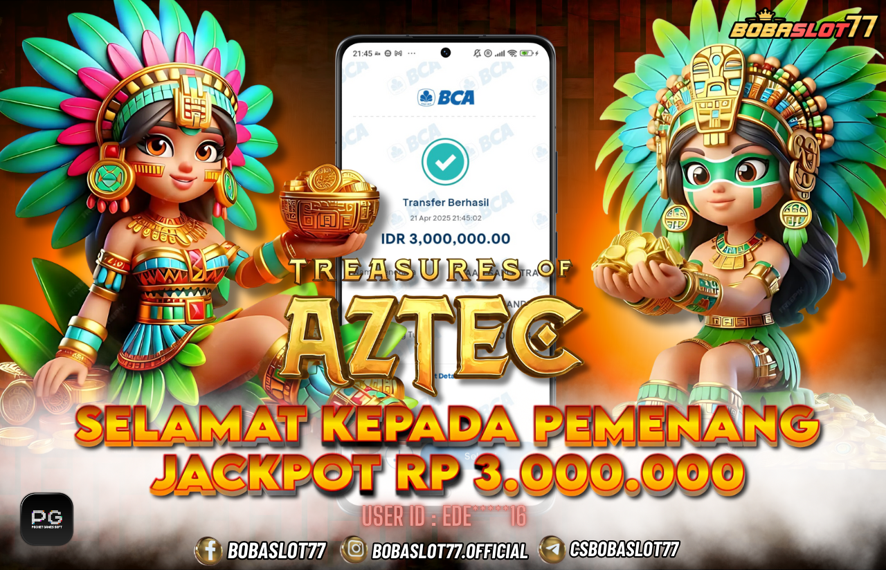Selamat kepada user id : Ede*****16 Wede Rp 3.000.000 di Game TREASURES OF AZTEC PG SOFT Cair Gk Sampe 1 Menit! Menang Mudah di Bobaslot77