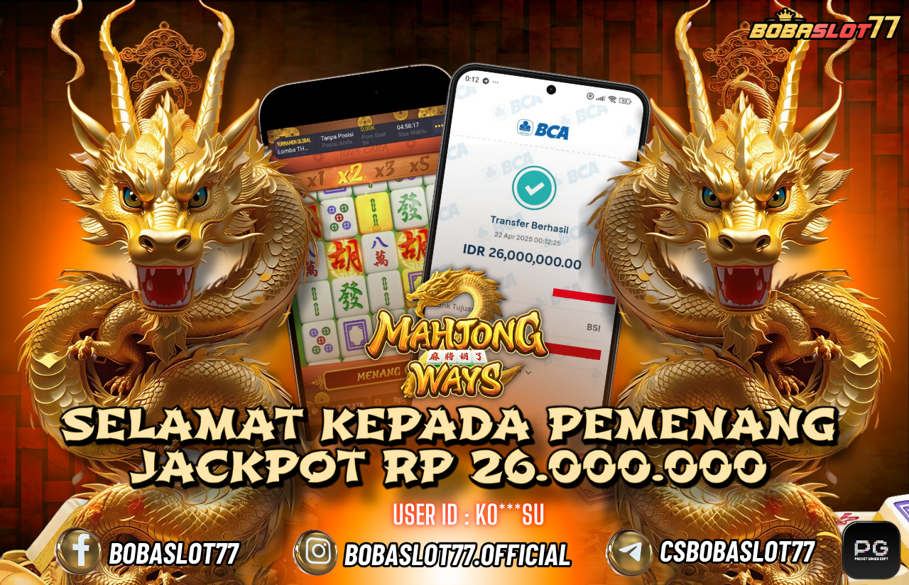 Selamat kepada user id : Ko***su  Wede Rp 26.000.000 di Game MAHJONG WAYS PG SOFT Cair Gk Sampe 1 Menit! Menang Mudah di Bobaslot77
