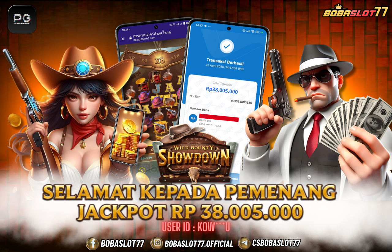 Selamat kepada user id : Kow***u Wede Rp 38.005.000 di Game WILD BOUNTY SHOWDOWN PG SOFT Cair Gk Sampe 1 Menit! Menang Mudah di Bobaslot77	