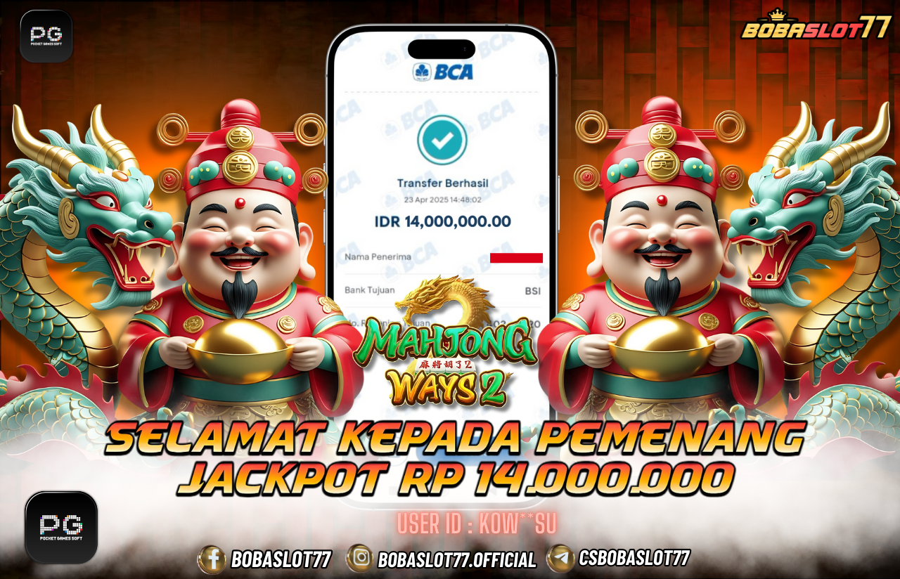 Selamat kepada user id : Kow**su Wede Rp 14.000.000 di Game MAHJONG WAYS 2 PG SOFT Cair Gk Sampe 1 Menit! Menang Mudah di Bobaslot77	