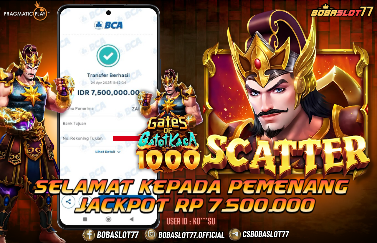 Selamat kepada user id : Ko***su Wede Rp 7.500.000 di Game GATES OF GATOTKACA1000 PRAGMATIC PLAY Cair Gk Sampe 1 Menit! Menang Mudah di Bobaslot77	