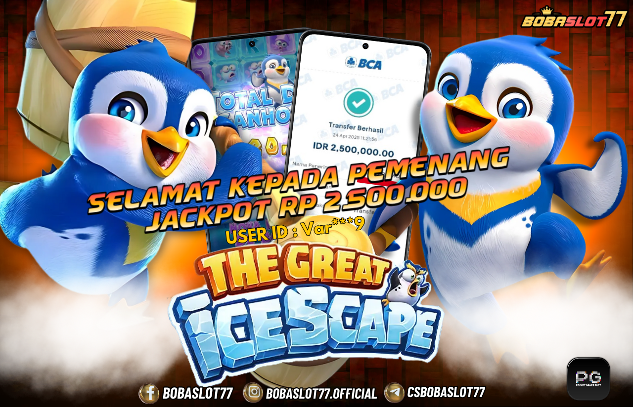  Selamat kepada user id : Var***9 Wede Rp 2.500.000 di Game THE GREAT ICESCAPE  PG SOFT Cair Gk Sampe 1 Menit! Menang Mudah di Bobaslot77