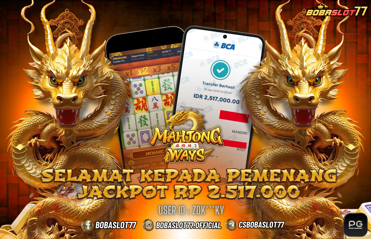 Selamat kepada user id : Zok***ky Wede Rp 2.517.000 di Game MAHJONG WAYS PG SOFT Cair Gk Sampe 1 Menit! Menang Mudah di Bobaslot77	