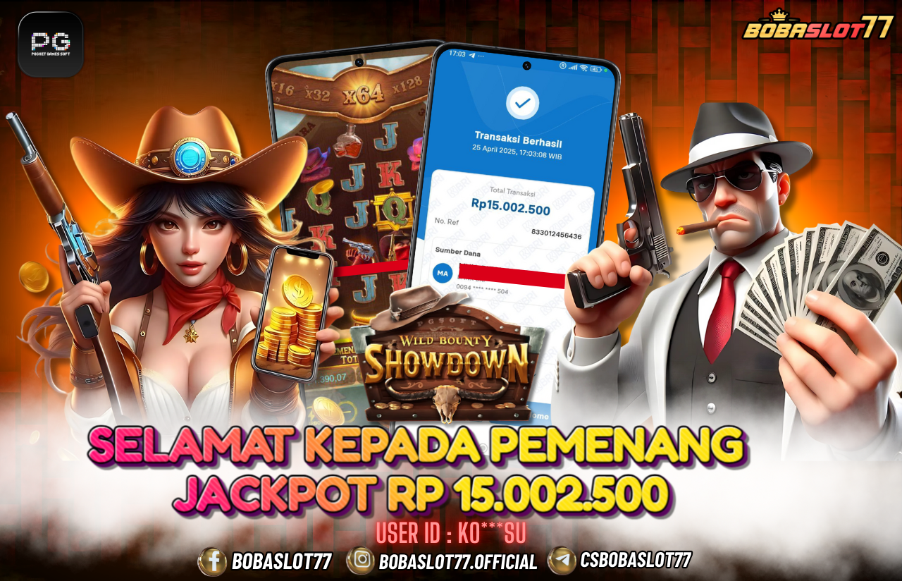 Selamat kepada user id : Ko***su  Wede Rp 15.002.500 di Game WILD BOUNTY SHOWDOWN PG SOFT Cair Gk Sampe 1 Menit! Menang Mudah di Bobaslot77	
