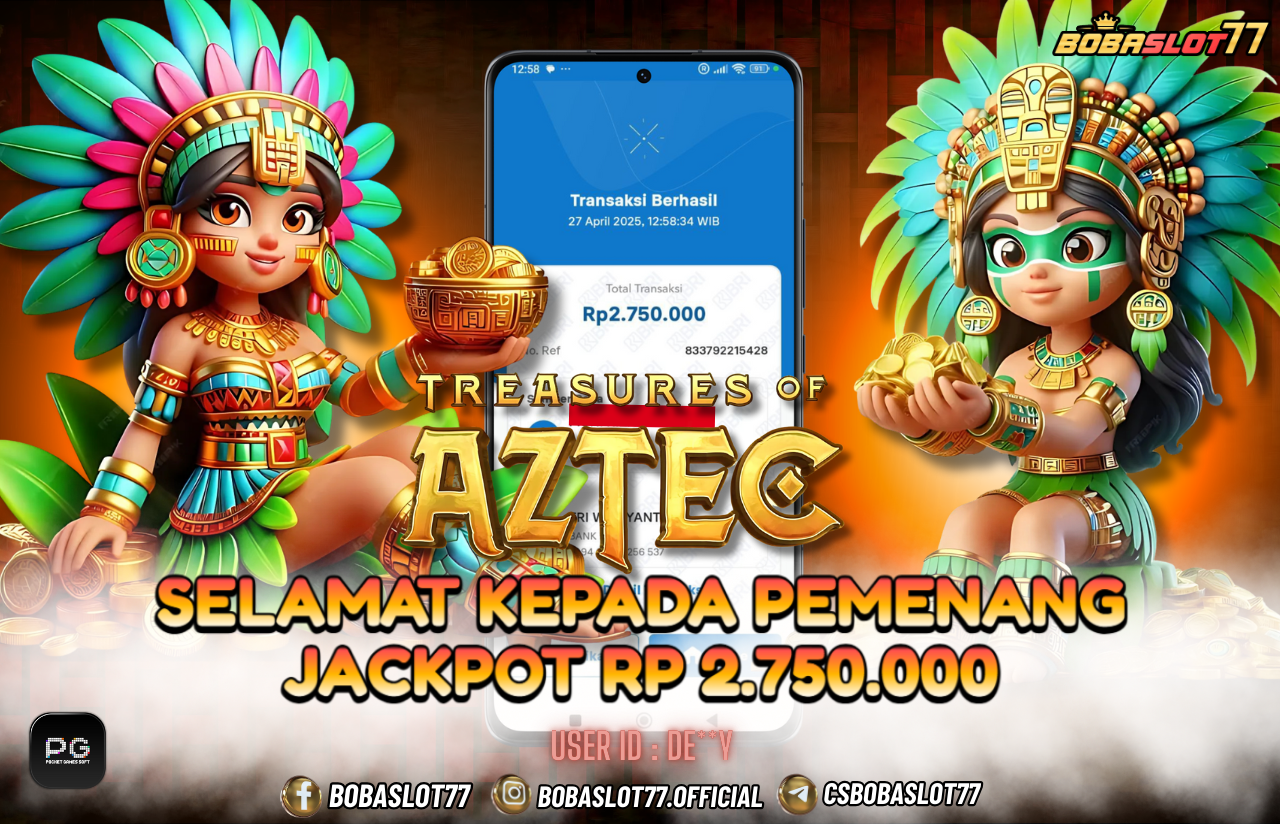 Selamat kepada user id : De**y Wede Rp 2.750.000 di Game treasures of AZTEC PG SOFT Cair Gk Sampe 1 Menit! Menang Mudah di Bobaslot77	
