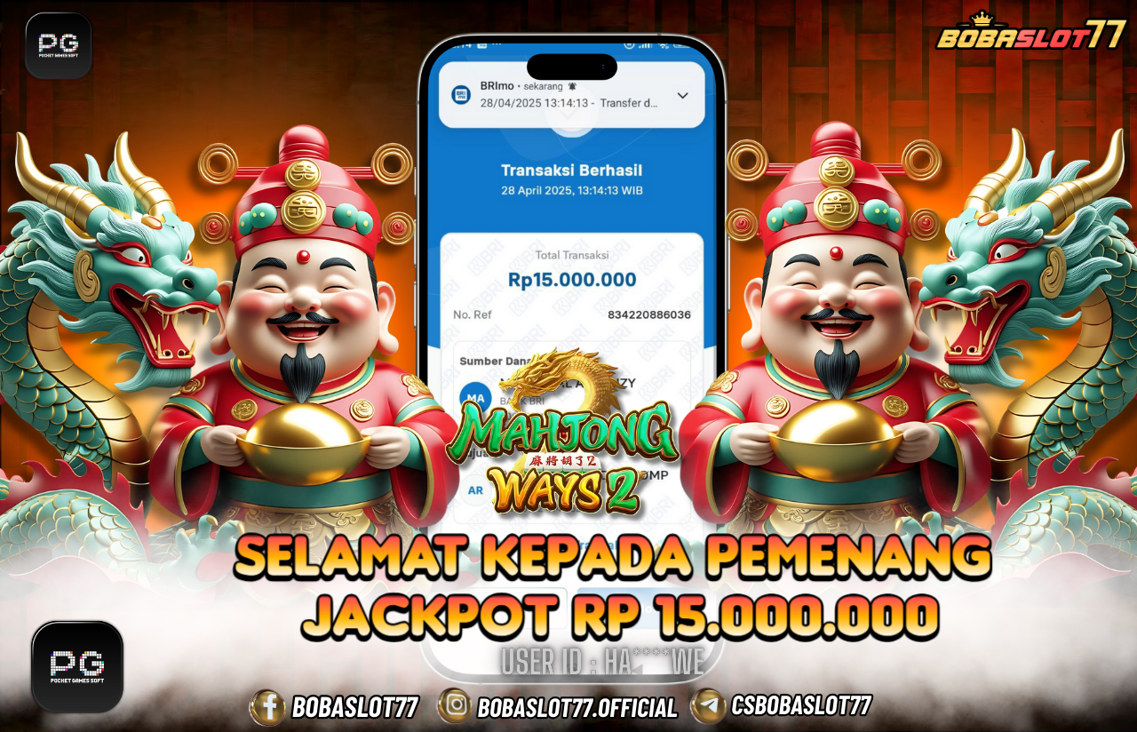 Selamat kepada user id : Ha****we Wede Rp 15.000.000 di Game MAHJONG WAYS2 PG SOFT Cair Gk Sampe 1 Menit! Menang Mudah di Bobaslot77	