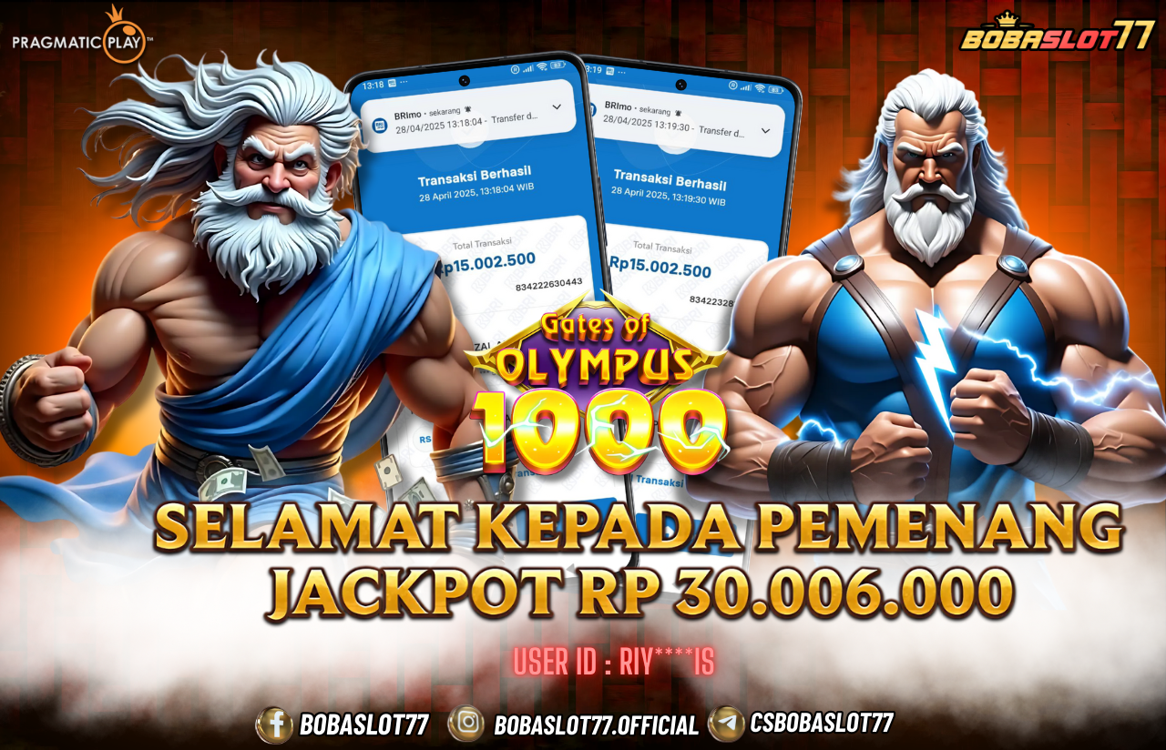Selamat kepada user id : Riy****is  Wede Rp 30.006.000 di Game GATES OF OLYMPUS 1000 PRAGMATIC PLAY Cair Gk Sampe 1 Menit! Menang Mudah di Bobaslot77	