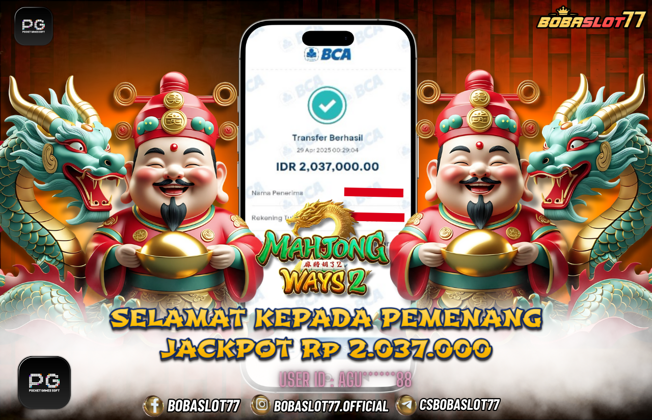 Selamat kepada user id : Agu******88 Wede Rp 2.037.000 di Game MAHJONG WAYS2 PG SOFT Cair Gk Sampe 1 Menit! Menang Mudah di Bobaslot77